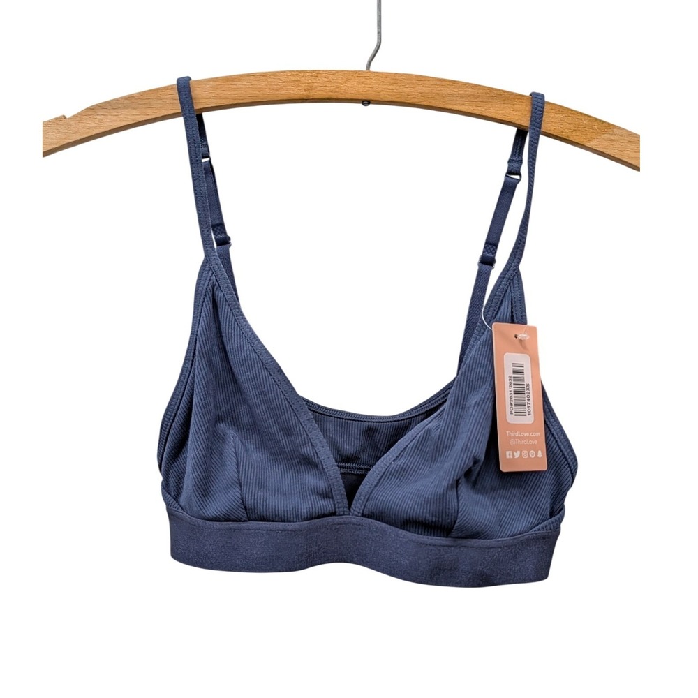 ThirdLove NWT Wonder Rib Triangle Bralette Navy Blue Ribbed Wireless Bra- XS